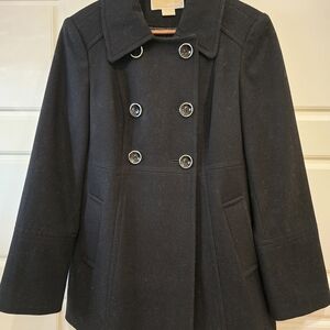 Michael Kors Black Double-Breasted Wool Peacoat